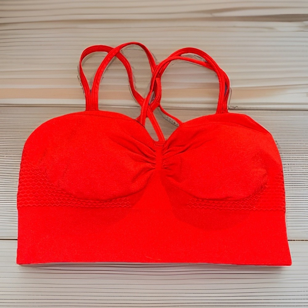 BRXL Strappy Sports Bra Sewn in Pads Adjustable Spaghetti Straps Red Medium